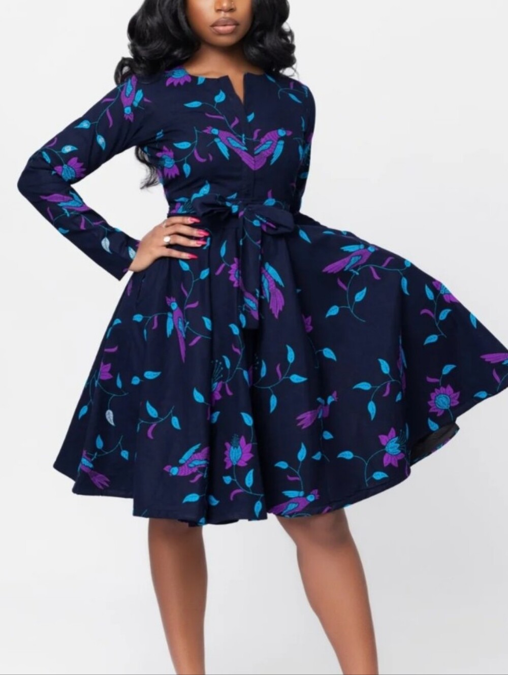 Ray Darten Banife African Print Jacket Navy Purple Midi Dress 3X